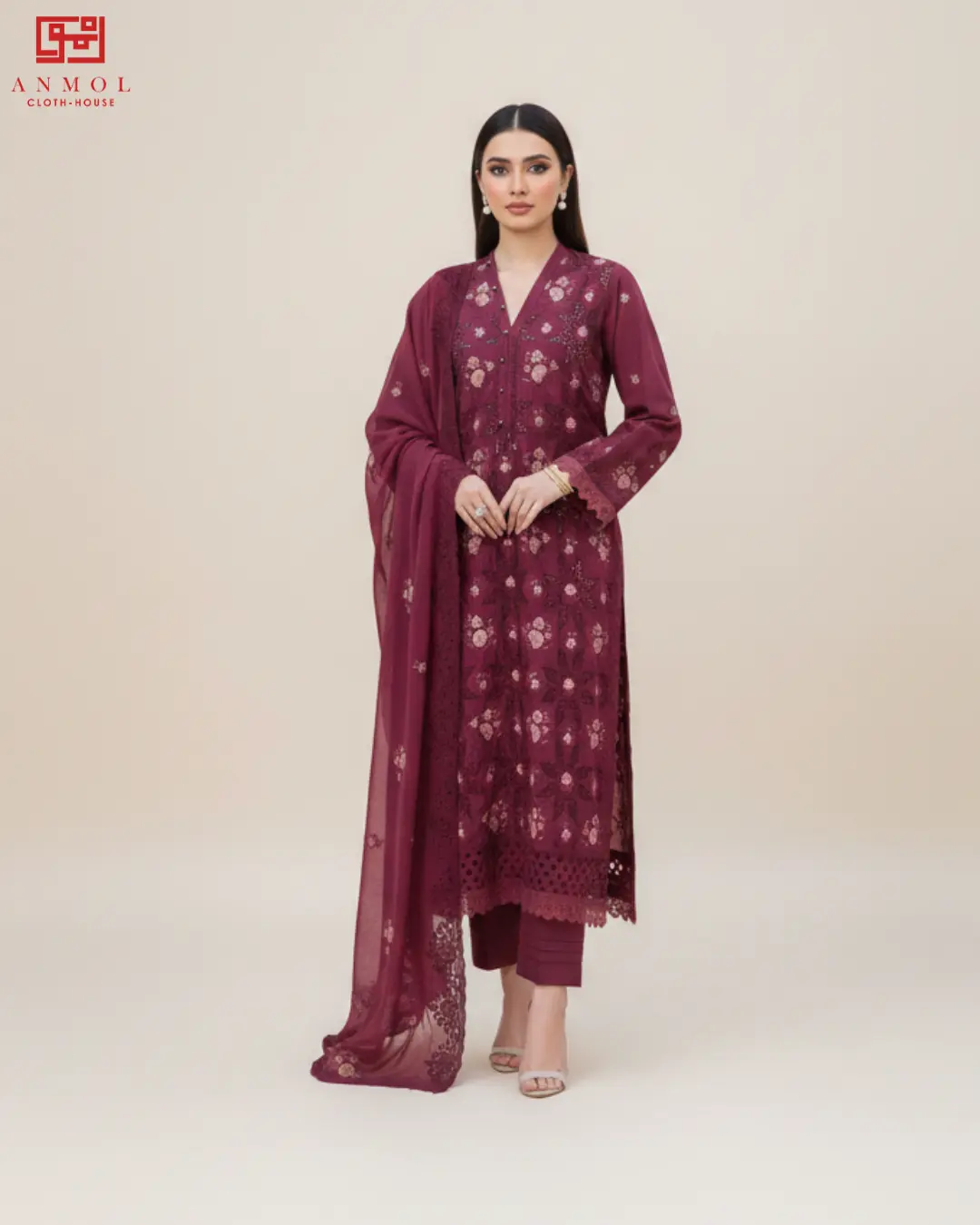 AALAYA Women's Embroidered Lawn - 3 Piece