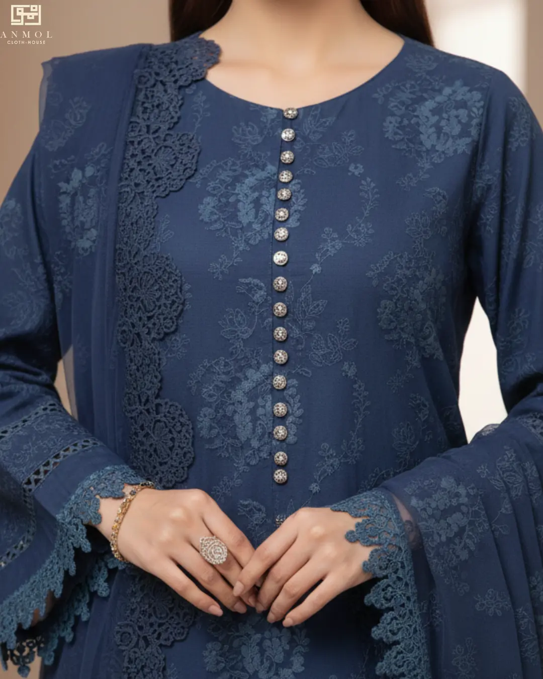 AALAYA Women's 3 Piece Embroidered Lawn - Image 2