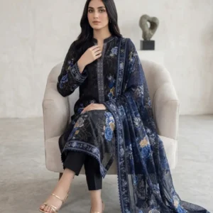 PASHA Black Berry Collection - Digital Printed Floral 3 Piece Lawn