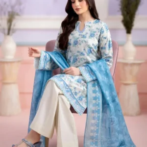 Premium Digital Printed 3 Piece Lawn Suit By ZELLBURY - (Blue Floral)