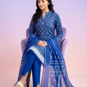 Premium Digital Printed 3 Piece Lawn Suit By ZELLBURY - (Dark Blue)