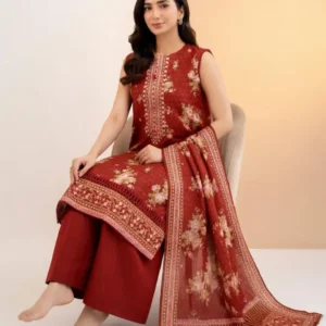 Premium Digital Printed 3 Piece Lawn Suit By ZELLBURY - (Brown Shade)