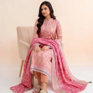 ZELLBURY Premium Digital Printed 3 Pc Lawn Suit - (Pink Shade)