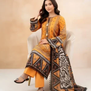ZELLBURY Elegant Printed 3 Pc Lawn Suit - (Fresh Mustard Shade)