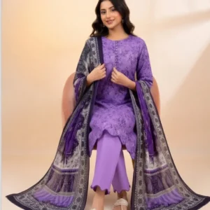 ZELLBURY Elegant Printed 3 Pc Lawn Suit - (Purple Shade)