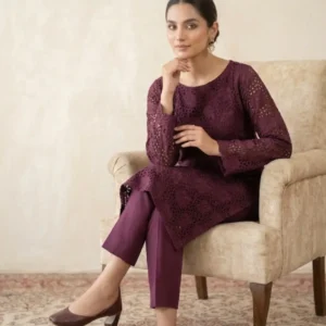 Front Chickenkari Embroidered 2 Pc Lawn Collection - Wine Shade