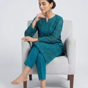 Front Chickenkari Embroidered 2 Pc Lawn Collection - Teal Green Shade