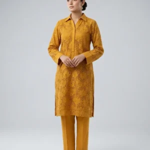 Front Chickenkari Embroidered 2 Pc Lawn Collection - Mustard Shade