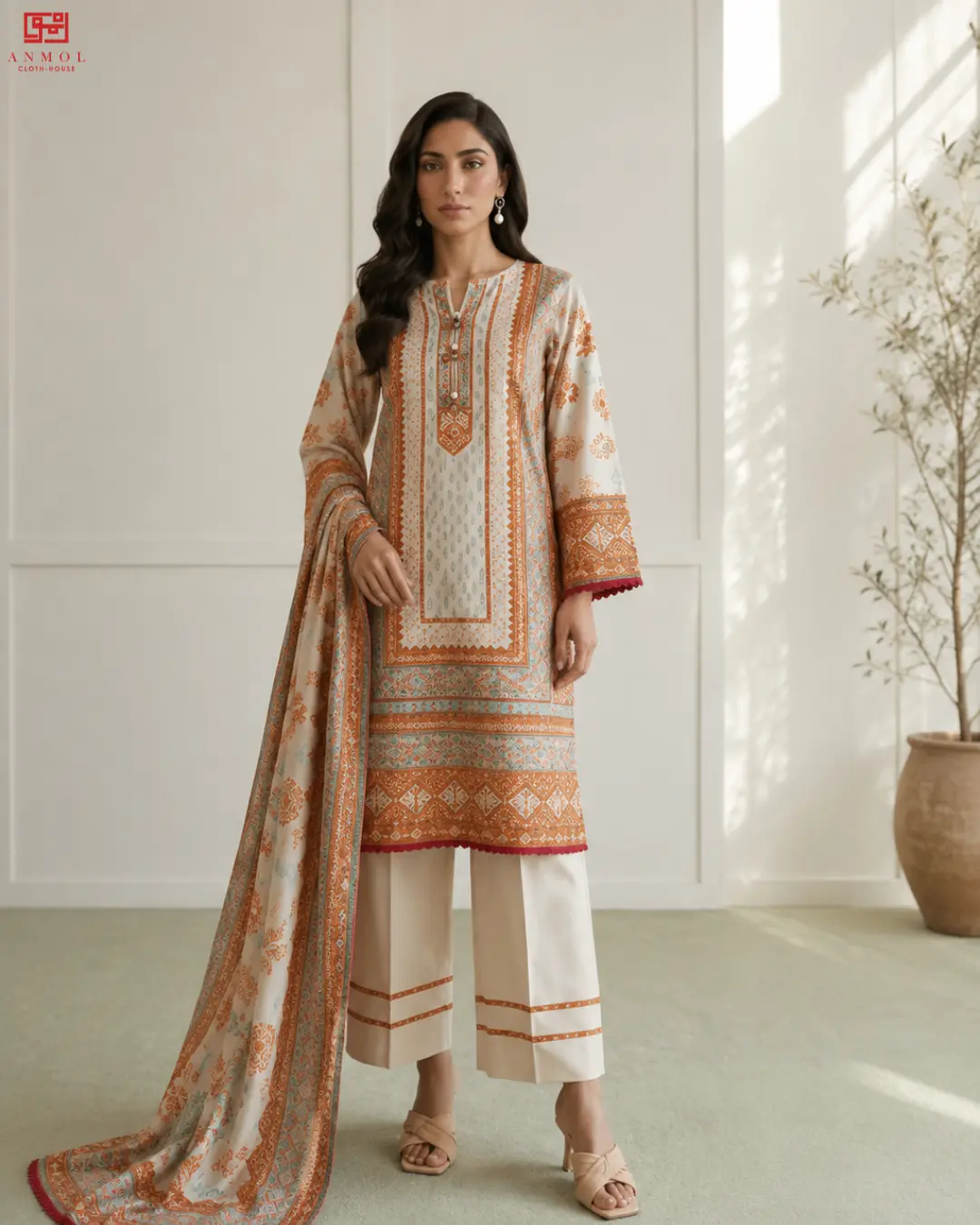 ZELLBURY – Elegant Design 100% Pure Lawn 3 Piece Suit - Image 2