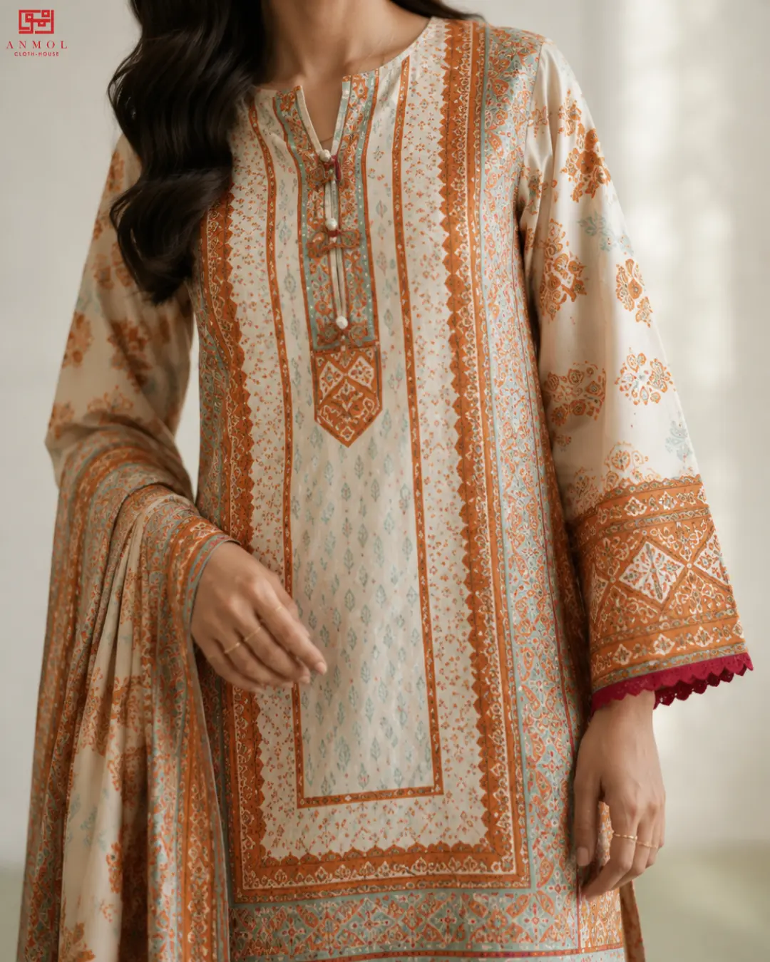 ZELLBURY – Elegant Design 100% Pure Lawn 3 Piece Suit - Image 3