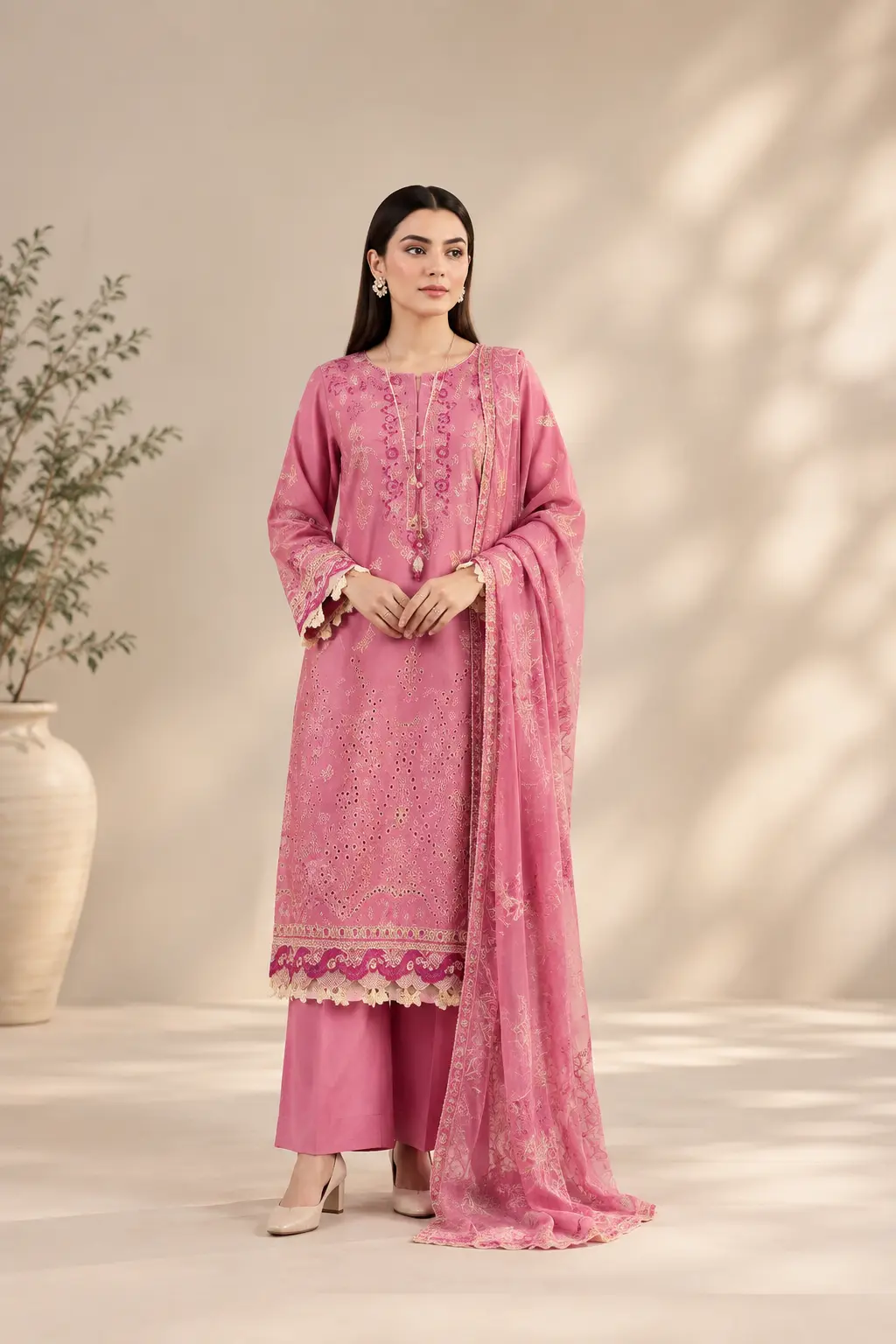 MAHAY Women's Elegant Embroidered Lawn - 3 Piece Suit