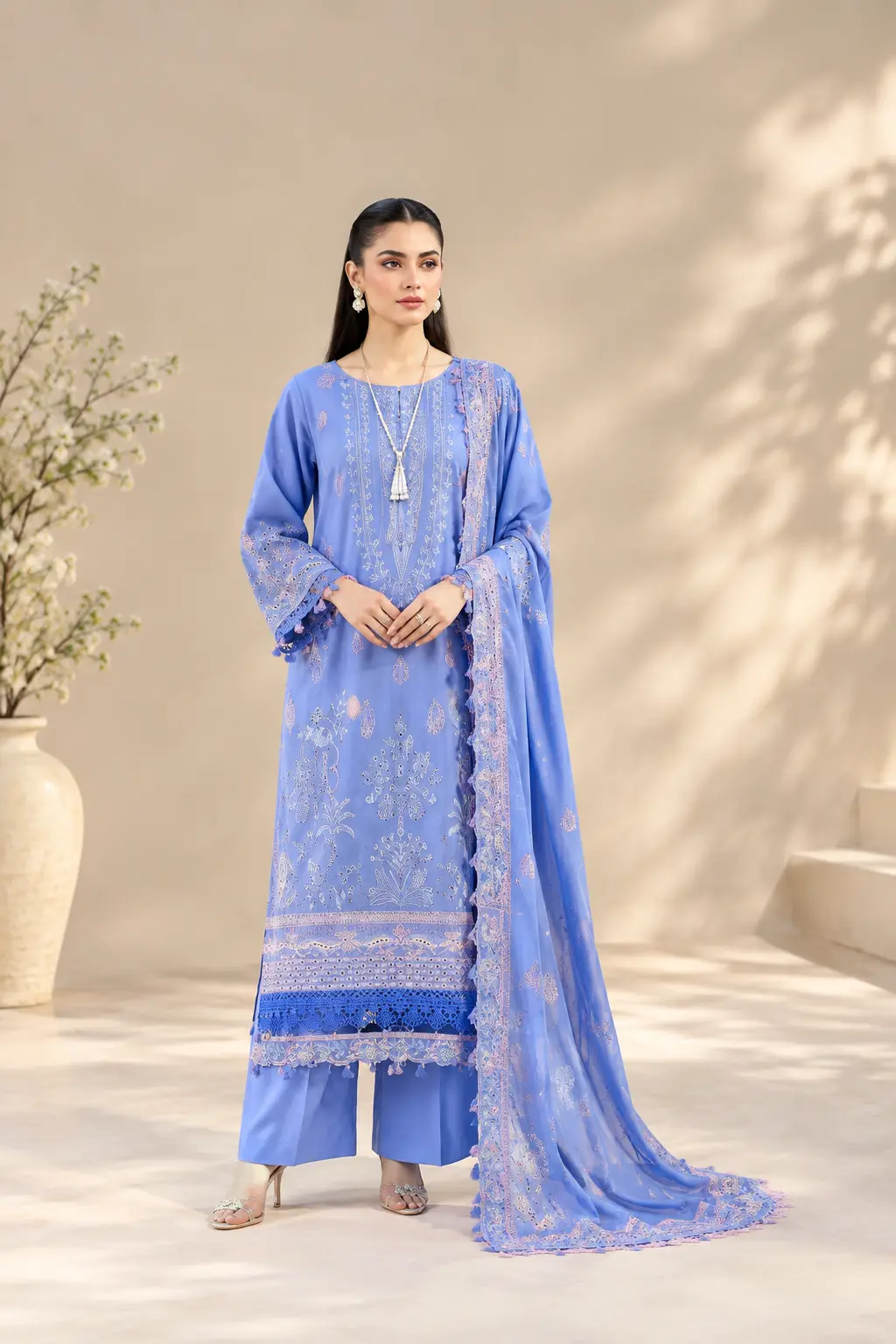 MAHAY Women's Premium Embroidered Lawn - 3 Piece Suit