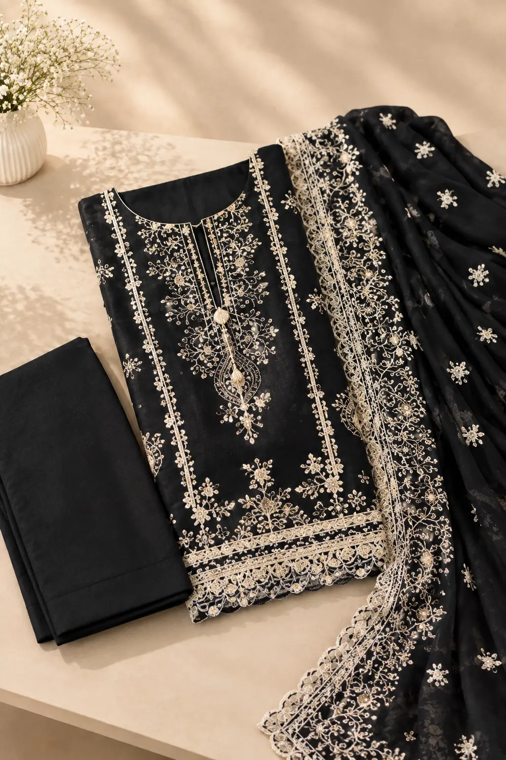 MAHAY Women's Top-Notch Embroidered Lawn - 3 Piece Suit - Image 3